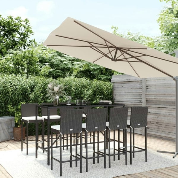 Berkfield 9 Piece Garden Bar Set with Cushions Black Poly Rattan