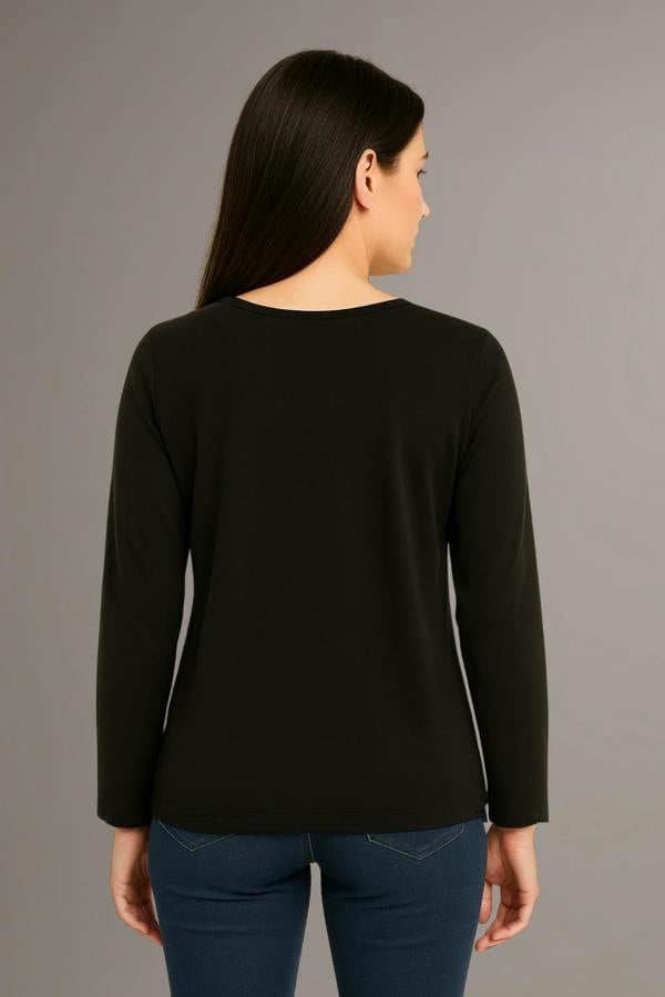 Hoxton Gal Oversized Stone Embellished Long Sleeve Round Neckline Blouse in Black