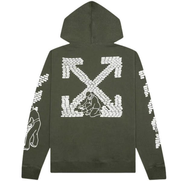 Off-White Bricks Design Slim Fit Hoodie - Army Green