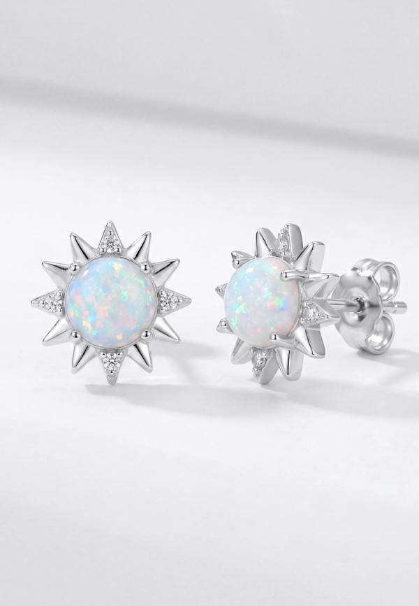 Latelita Sunflower White Opal Stud Earrings Silver