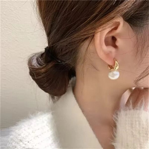 The Colourful Aura Gold Hoop Pearl Drop Earrings