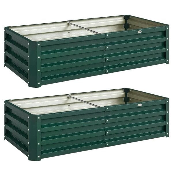 Set of 2 Raised Beds for Garden, Galvanised Outdoor Planters for Herbs Vegetables, Use for Patio Balcony, Green