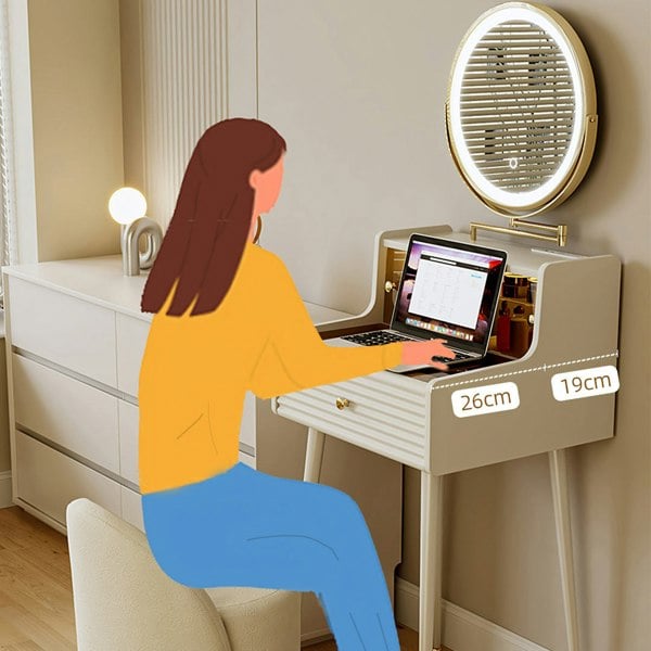 Thiago Narrow Mini Dressing Table For Small Corner, Cream-Rit Concept-Rit Concept