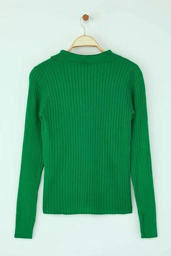 WOVCOR Polo Neck Knit Sweater with Finger Detail