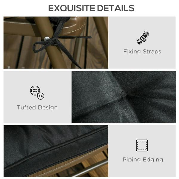 Seat cushion details: fixing straps, tufted design, and piped edging