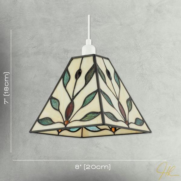 Square Tiffany Glass Pendant Light Shade with Emerald Green Leaves Image 7