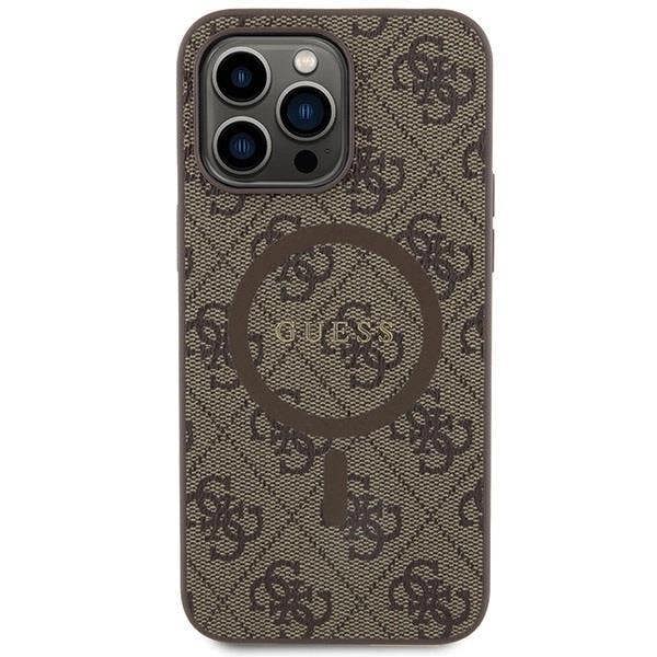 Guess 4G Collection Leather Metal Logo with MagSafe Hard Case for iphone 15 Pro 6.1" Brown - GUHMP15LG4GFRW