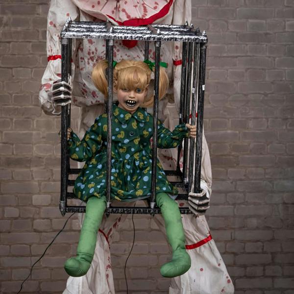 Samuel Alexander 7ft Tall Giant Cagey The Clown with Girl Halloween Animatronic Decoration