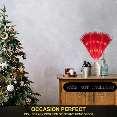 45cm Red Prelit Pampas Grass with Warm White LEDs Battery Operated Christmas Decoration image 6