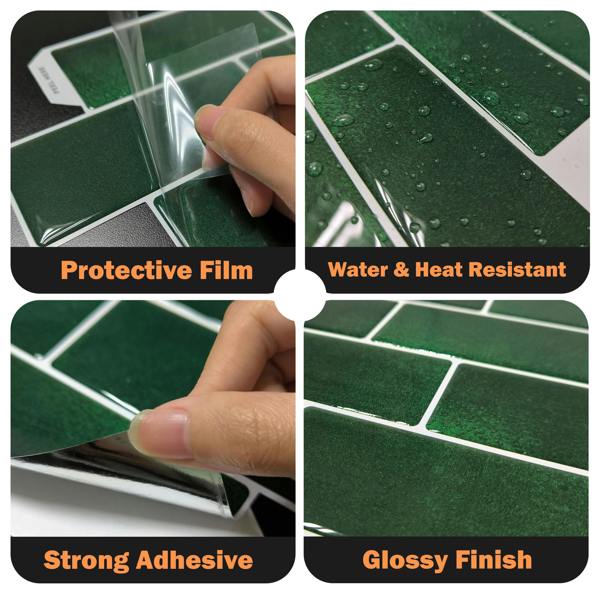 WALPLUS Green Stone Classic Blend 3D Sticker Tile 12 x 12 inches / 30.5 x 30.5 cm - 6pcs in a pack