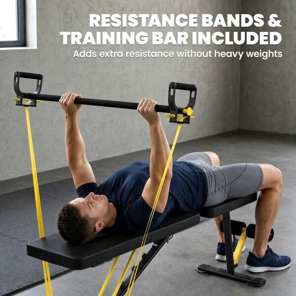Adjustable Weight Bench, 300kg Incline Decline Flat Foldable Bench Press with 7 Backrest Positions and Resistance Bands