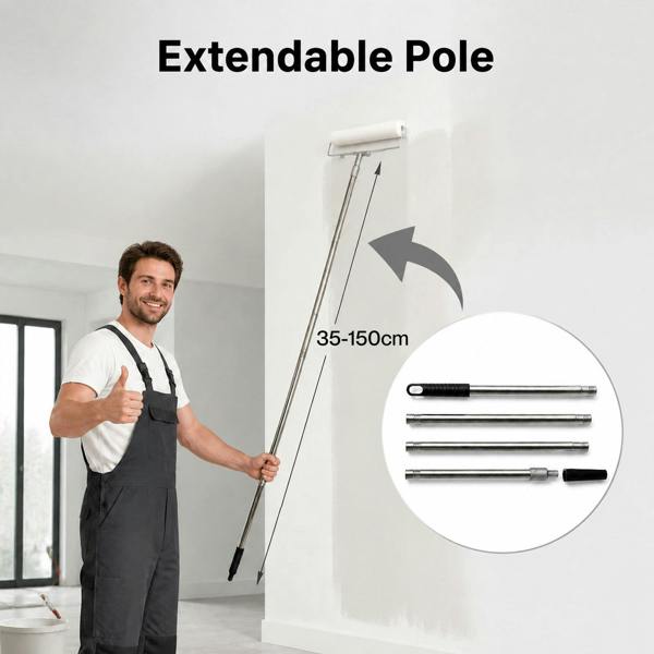 Traderight Paint Roller Set 5-Wheel Tray Extendable Pole Kit For Walls 13Pcs