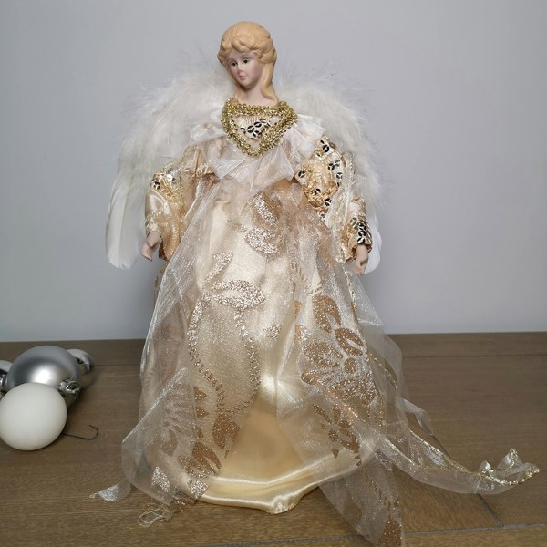 Samuel Alexander 30cm Premier Christmas Tree Topper Angel Decoration with Feather Wings in Gold