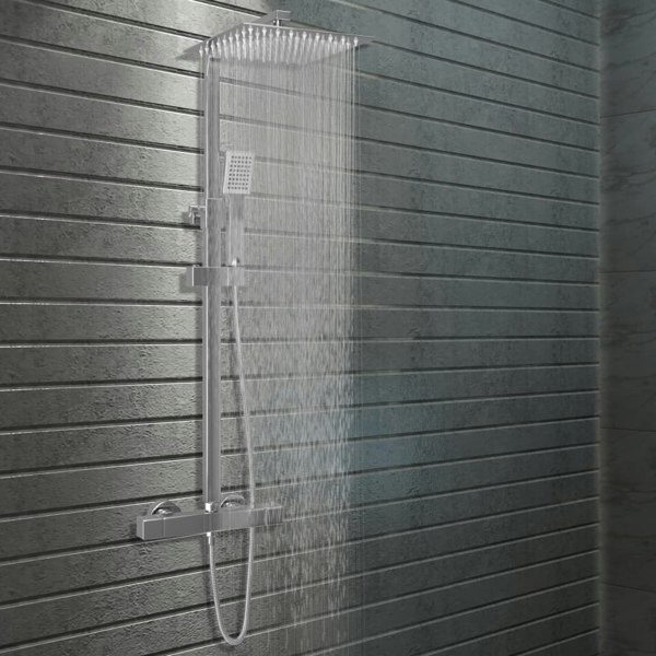 Berkfield Dual Head Shower Set with Thermostat Stainless Steel