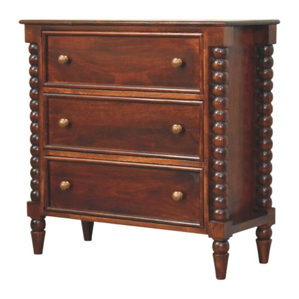 Artisan Furniture Solid Wood Spindle Winewood Chest, Brown,3 Drawers