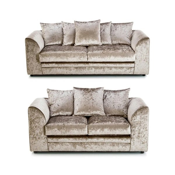Dylan Crushed Velvet 3+2 Seater Fabric Sofa in Mink