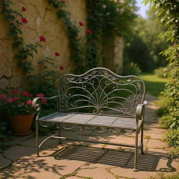 45"  STONE GREY METAL BENCH