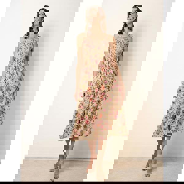 Blue Vanilla Floral Shirred Strappy Midi Dress