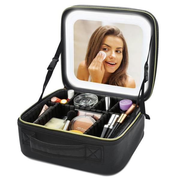 Gr8 Home Black Makeup Vanity Travel Case with LED Mirror Cosmetic Storage Box Bag Beauty Organiser