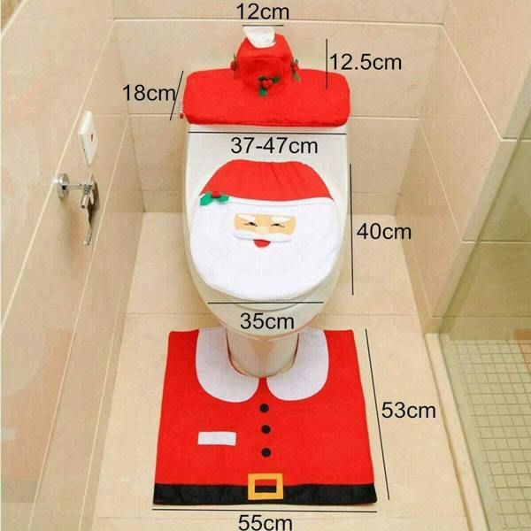 41cm Christmas Toilet Seat Cover and Bathroom Mat Set, 3 Piece Santa Style Holiday Decor in White image 5