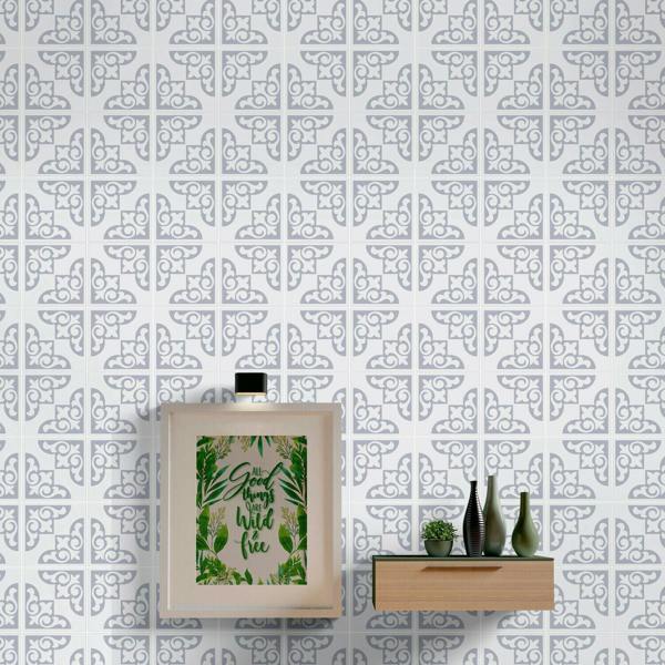 WALPLUS WT1578 - Osborne Monocromatic Light Grey Victorian Wall Tile Sticker Set - 15 x 15 cm (6 x 6 in) - 24 pcs