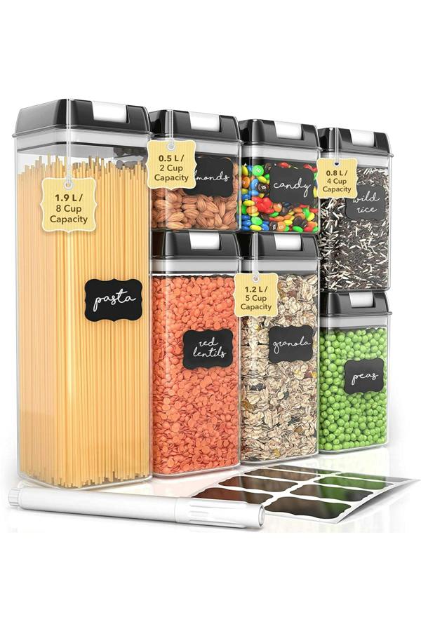 Dyzi Airtight Food Storage Containers Set of 7 Clear Pantry Canisters