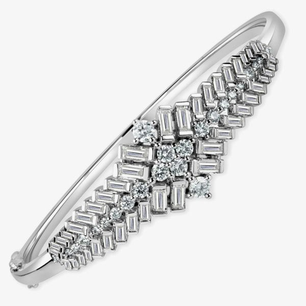 T. H. Baker 18ct White Gold 2.86ct Baguette & Brilliant Cut Diamond Bangle LG201/BB