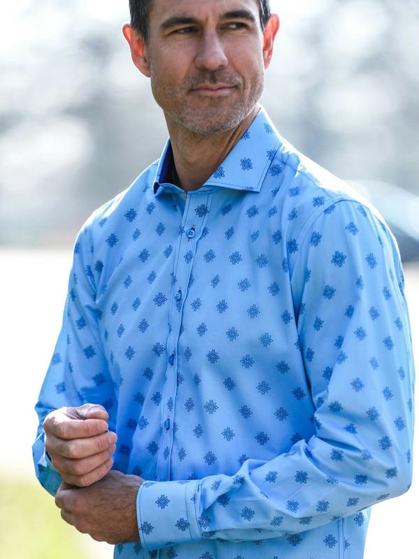 TALISMAN MOSAIC PRINT MEN'S LONG SLEEVE SATIN COTTON SHIRT - Claudio Lugli Shirts