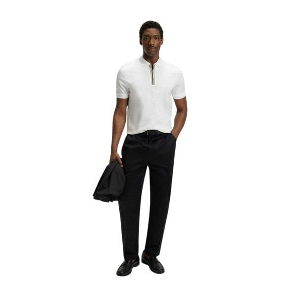 Boss Mens Paras 65 Mercerised Cotton Polo Shirt - White - 