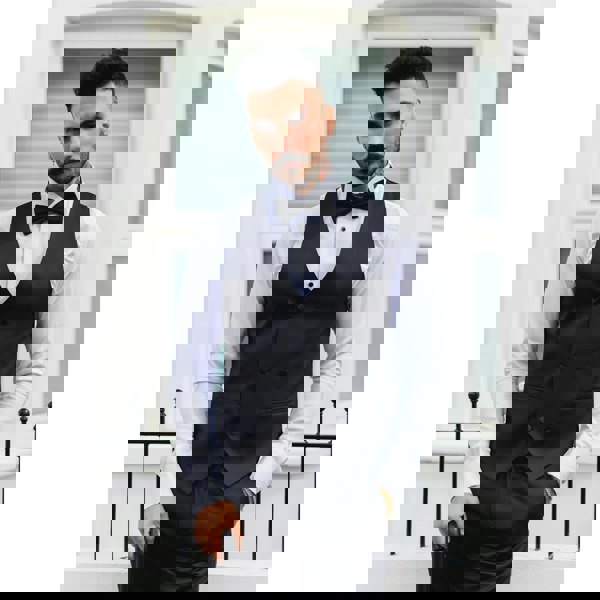 TruClothing Men's Black Satin Double Breasted Waistcoat Black Tie Dinner Vest