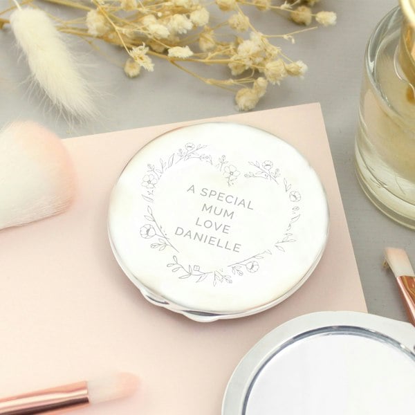Personalised Memento Company Personalised Floral Heart Compact Mirror