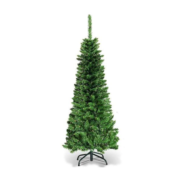 4ft to 8ft Green Pencil Pre-Lit Artificial Christmas Trees with Metal Stand image 8