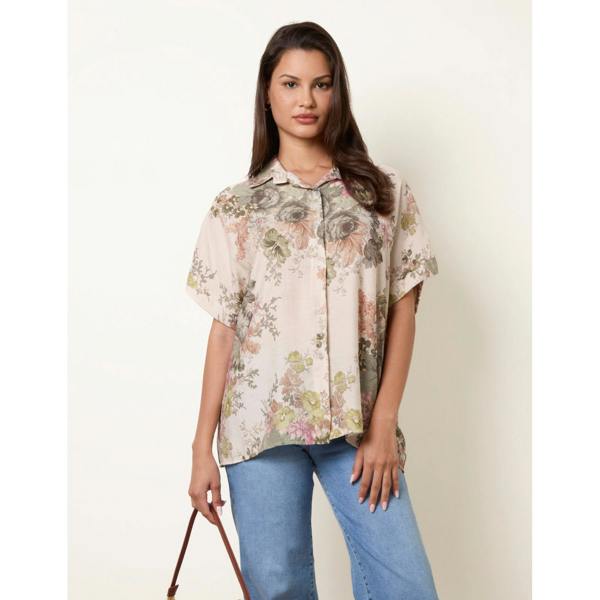 Blue Vanilla Floral Button Front Shirt