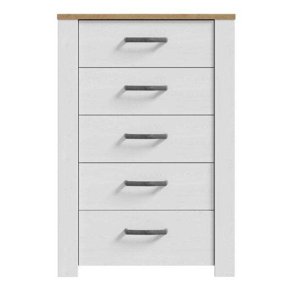 Wyld Haus Kyoto White and Natural Oak Wood 5 Drawer Narrow Storage Chest
