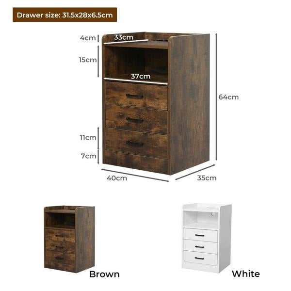 Levede Bedside Table Nightstand USB Charger Outlet RGB LED 3 Drawers Storage