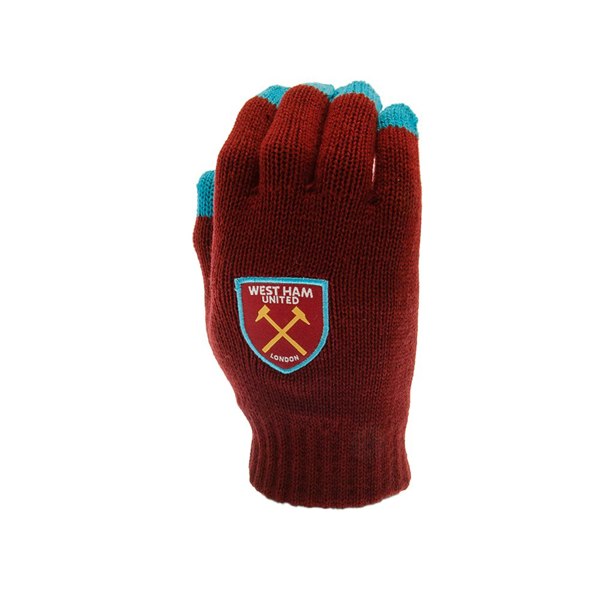 West Ham United FC Unisex Adult Touch Screen Winter Gloves - Scarlet Red/Sky Blue