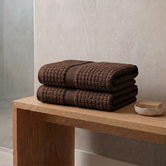 Vision V550 - 2 Pack 100% Cotton Hand Towels - Chocolate - Hand Towel - 100% Cotton