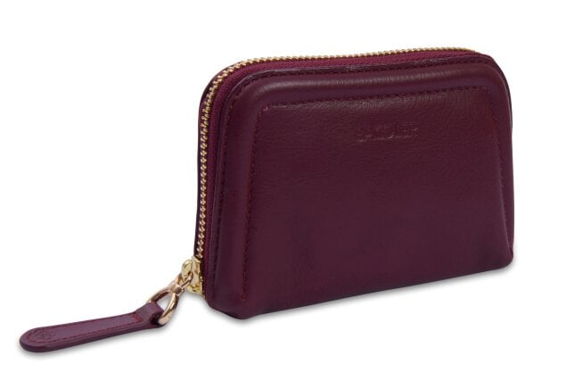 SADDLER "Annabelle" 2 Section RFID Real Leather Zip Top Coin Purse (Gift Boxed) - Bordeaux