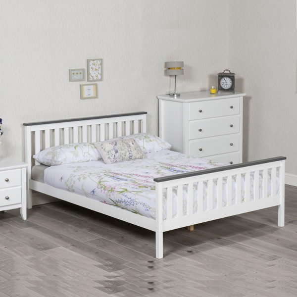 Mission TM Shanghai White Pine Bed Frame with Grey Plinth Single to King