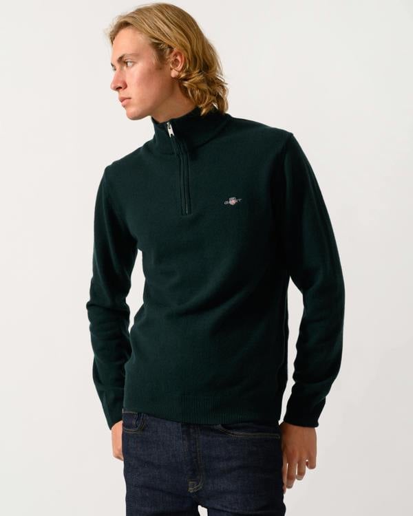 GANT Mens Superfine Lambswool Half Zip Sweater - 374 Tartan Green