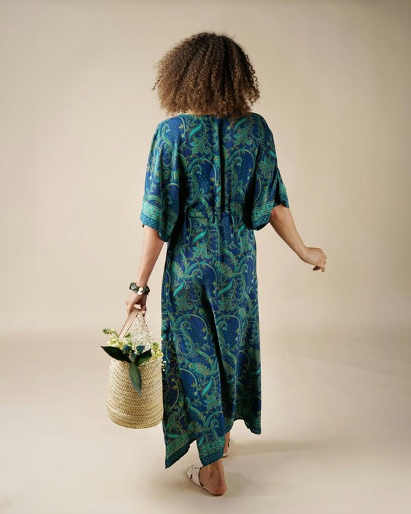 Antonia York Siobhan Lightweight Paisley Print Kaftan Maxi Dress - Jade & Blue