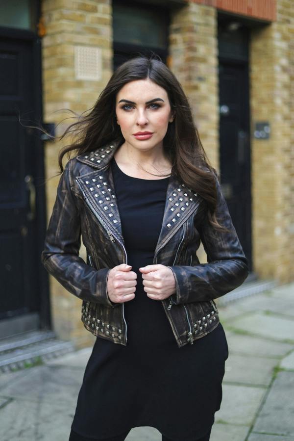 Womens Stud Goth Biker Leather Jacket-St. Albans - Upperclass Fashions 