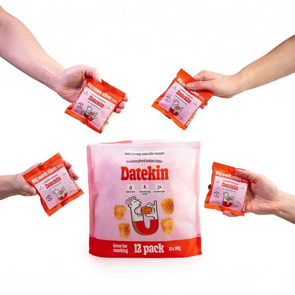 Datekin Sukkari Dates Family Bag (12 x 30g Packs) – Premium Soft Golden Dates | Healthy on-the-go Snacks | 100% Natural Superfood