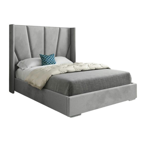 Casa Magna Bellini Wide Curved Winged Upholstered Soft Velvet Bed Frame - Grey