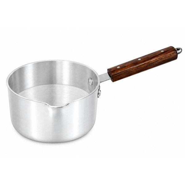 Dyzi 1L Aluminium Milk Pan Saucepan Pouring Spout Wooden Handle