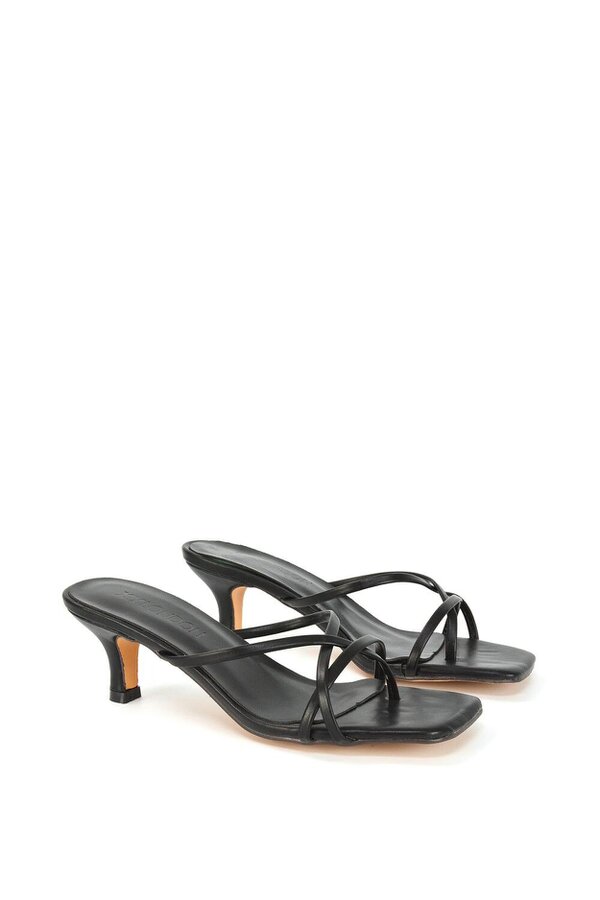 XY LONDON Strappy Square Toe Kitten Heel Slip on Mule Sandals
