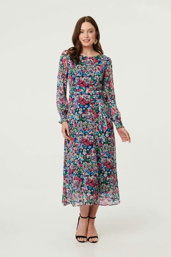 Blue | Ditsy Floral Layer Tie Waist Maxi Dress