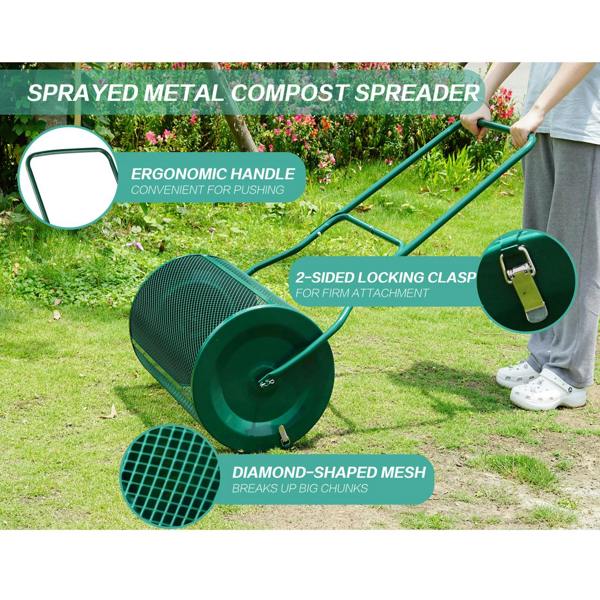Gr8 Garden 76L Garden Compost Spreader Roller for Lawn, Soil, Peat Moss & Manure