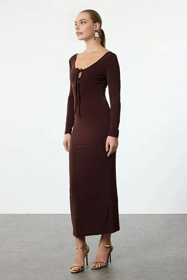 WOVCOR Knit Long Evening Dress with Tie Detail