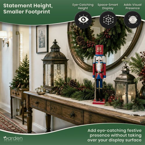 Large 50cm Christmas Nutcracker Figure in Red Coat & Red Hat, Traditional Indoor Festive Decoration, 3 Styles Available